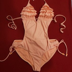 Peach ruffled monokini